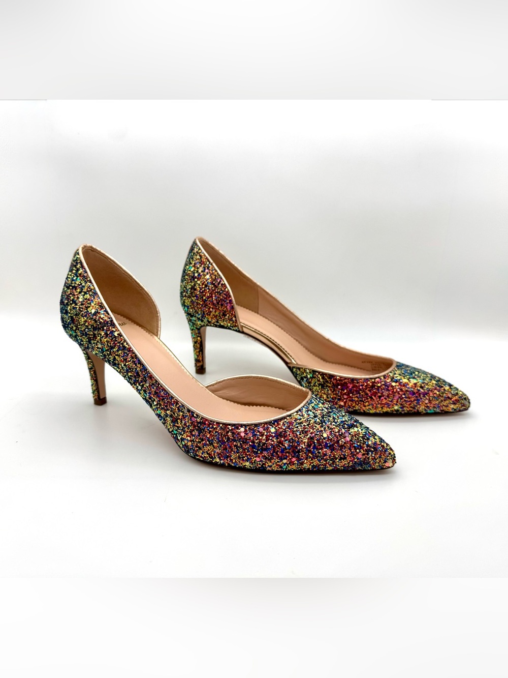 J. Crew Multicolor Glitter Pointed-Toe Mid-Heel Pumps Colette d'Orsay
